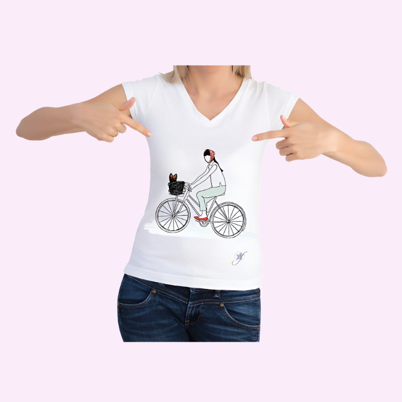 camisa mujer manga corta perro en bicicleta